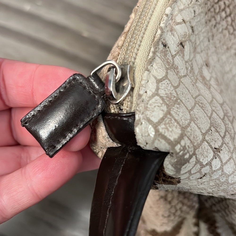 Snake-Print Shoulder Bag in Cream & Brown - Designer Style - Picture 9 of 16